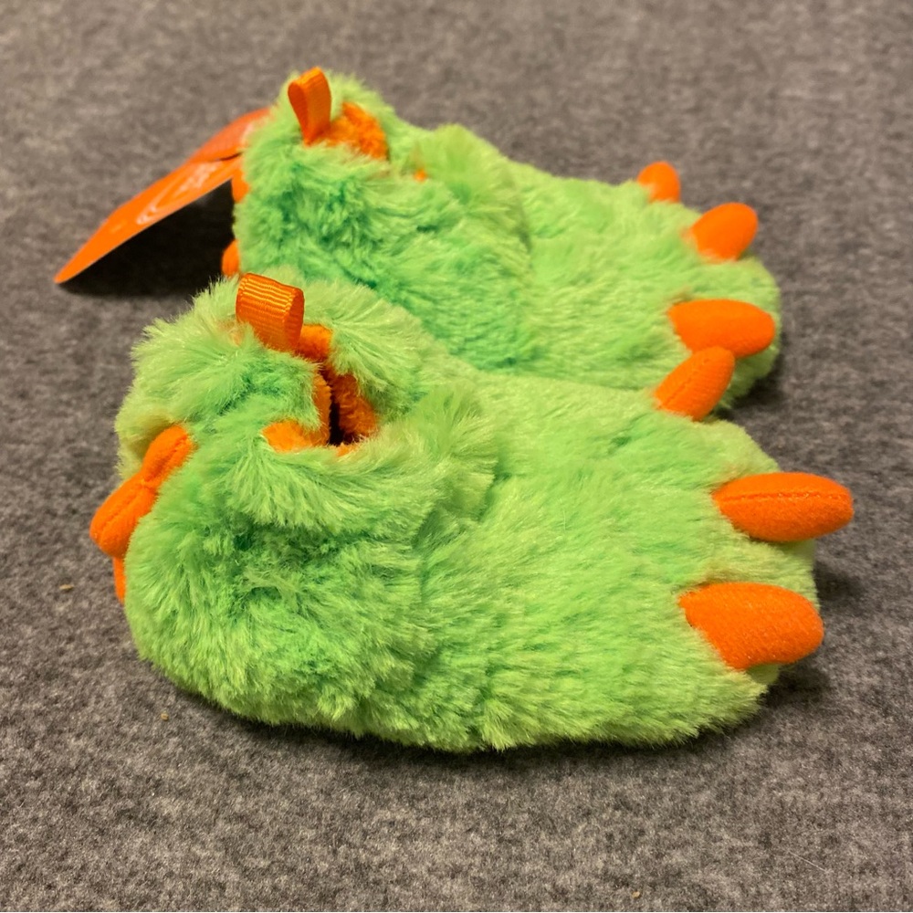 Wonder Nation Slippers Size 3 Green and Orange Dinosaur‎ Slippers for Kids New